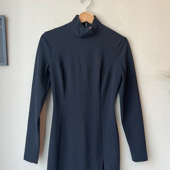 Amina Muaddi x Wolford Dress Black Turtleneck Long Sleeve Midi Dress Size Small - Picture 3 of 11